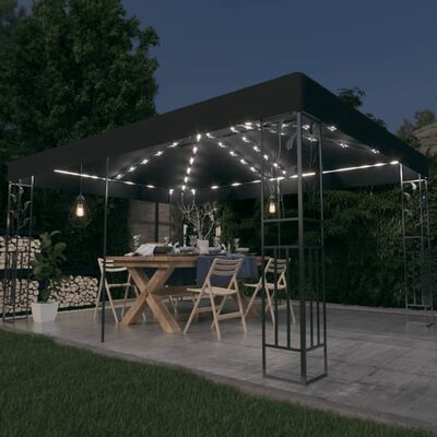 vidaXL pavillon med dobbelt tag og LED-lyskæder 3x4 m antracitgrå