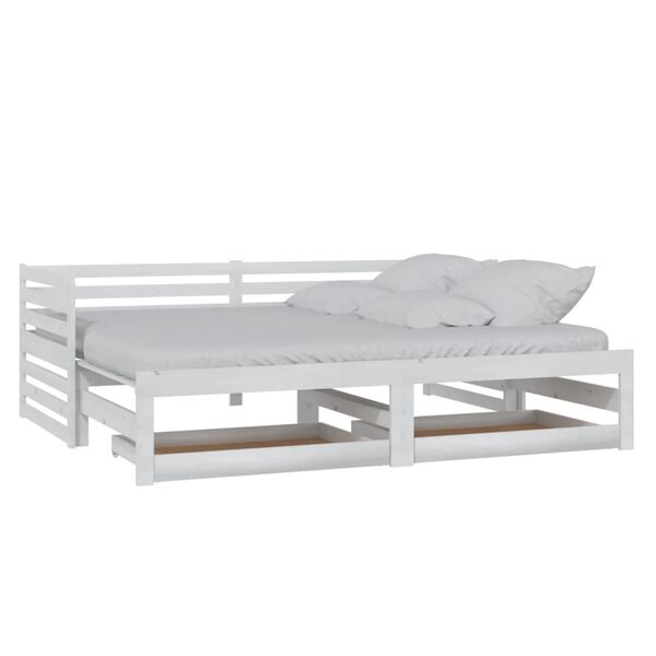 vidaXL daybed med udtr&aelig;k 2x(90x200) cm massivt fyrretr&aelig; hvid