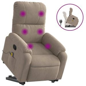 vidaXL massagestol med l&oslash;ftefunktion mikrofiberstof gr&aring;brun