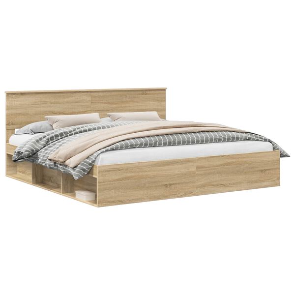 vidaXL Sengestel med hovedg&aelig;rde Sonoma 200 x 200 cm Massiv fyrretr&aelig;