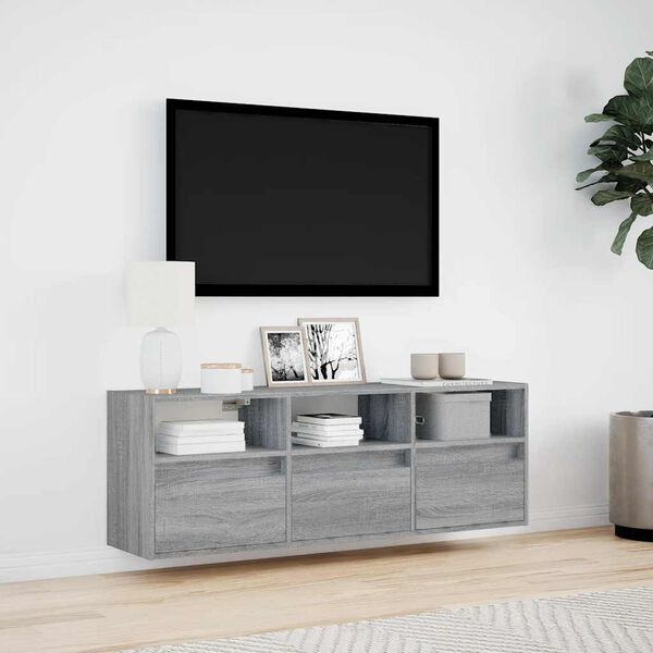 vidaXL v&aelig;gh&aelig;ngt tv-bord med LED-lys 130x31x45 cm gr&aring; sonoma-eg