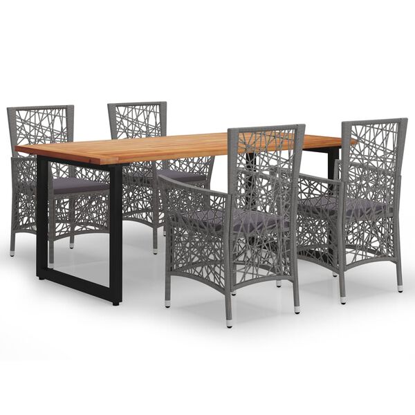 vidaXL spisebordss&aelig;t til haven 5 dele med hynder polyrattan gr&aring;