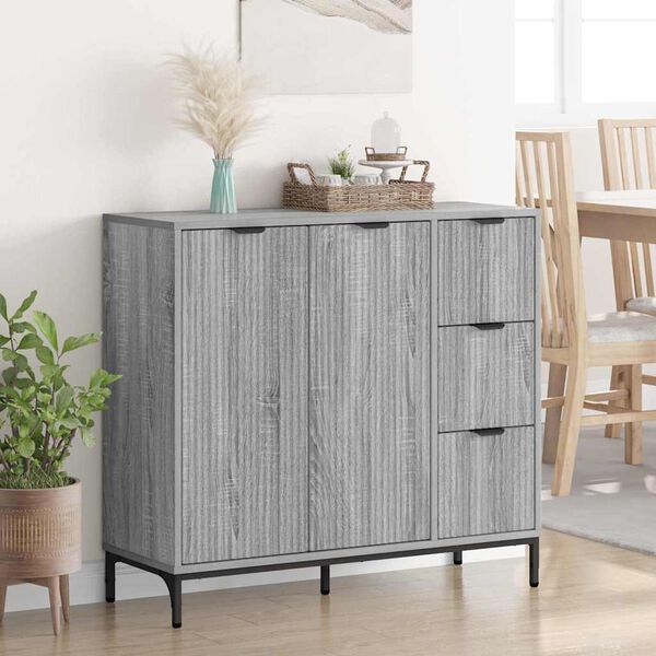 vidaXL Sideboard Gr&aring; Sonoma 89,5 x 33 x 82 cm Konstrueret tr&aelig;