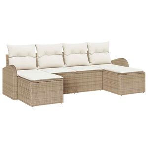 vidaXL Sofa S&aelig;t med pude med opbevaring 6 pcs Beige og hvid polyrattan