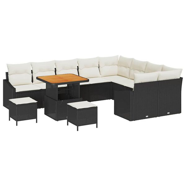 vidaXL Havesofa S&aelig;t med pude 12 pcs Sort polyrattan
