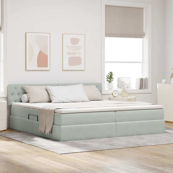 vidaXL Opbevaringsseng med madras Lysegr&aring; 200 x 200 cm Fl&oslash;jl