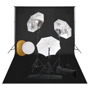 vidaXL fotostudieudstyr med lamper, paraplyer, baggrund og reflektor