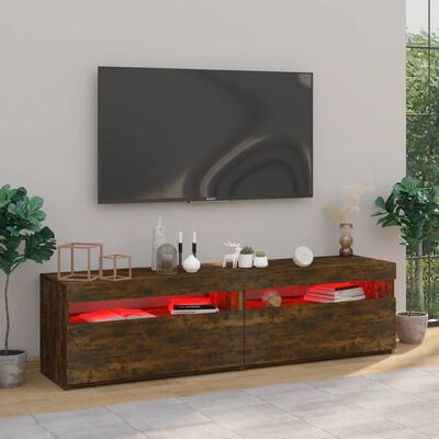 vidaXL tv-borde 2 stk. med LED-lys 75x35x40 cm røget egetræsfarve