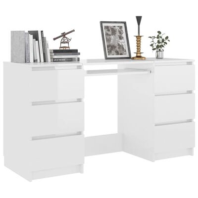 vidaXL skrivebord 140x50x77 cm konstrueret træ hvid højglans