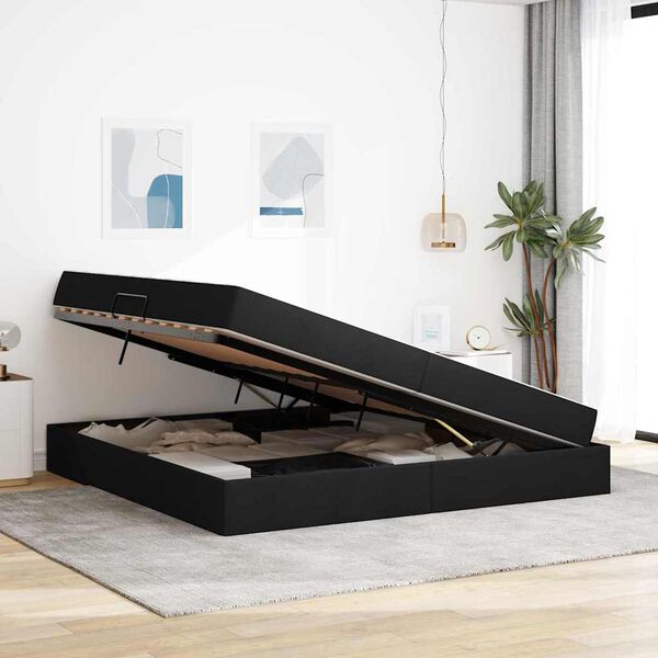 vidaXL Seng med opbevaring og madras Sort 200 x 200 cm Polyester