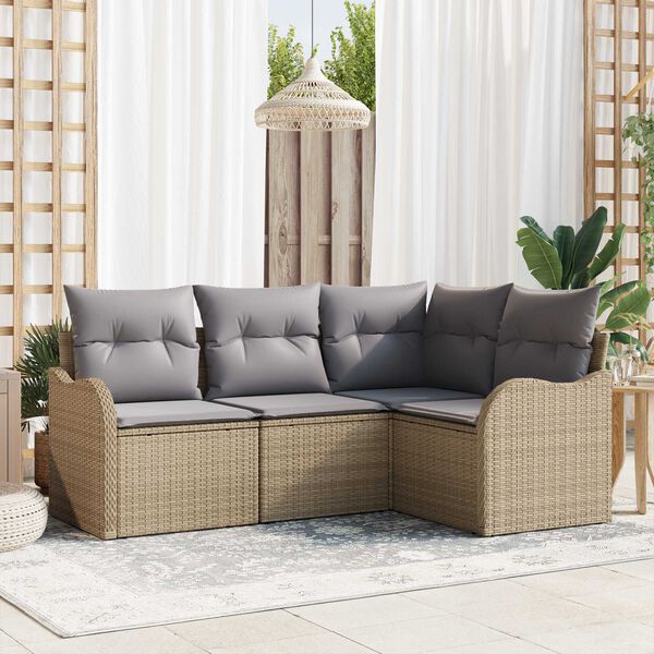 vidaXL Havesofa Sæt 4 pcs Beige polyrattan
