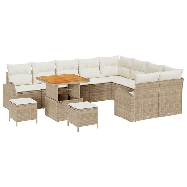 vidaXL Havesofa S&aelig;t med pude 12 pcs Beige polyrattan