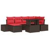 vidaXL Havesofa S&aelig;t 7 stk. Brun og R&oslash;d polyrattan