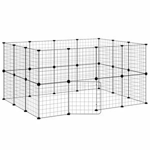 vidaXL 28-panels k&aelig;ledyrsindhegning med l&aring;ge 140x105x70 cm st&aring;l sort
