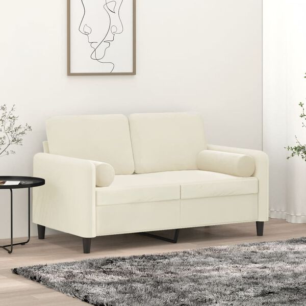 vidaXL 2-personers sofa med pyntepuder 120 cm velour cremefarvet