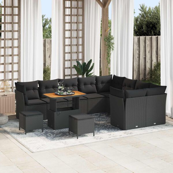 vidaXL Havesofa S&aelig;t 12 pcs Sort polyrattan