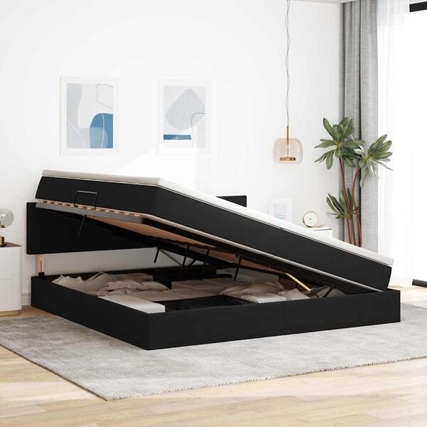 vidaXL Opbevaringsseng med madras Sort 200 x 200 cm Fl&oslash;jl