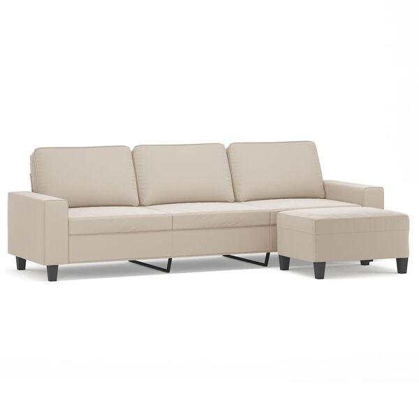 vidaXL 3-personers sofa med fodskammel 210 cm mikrofiberstof creme
