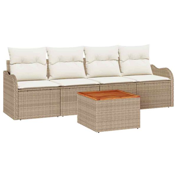 vidaXL Havesofa S&aelig;t med pude 5 pcs Beige polyrattan