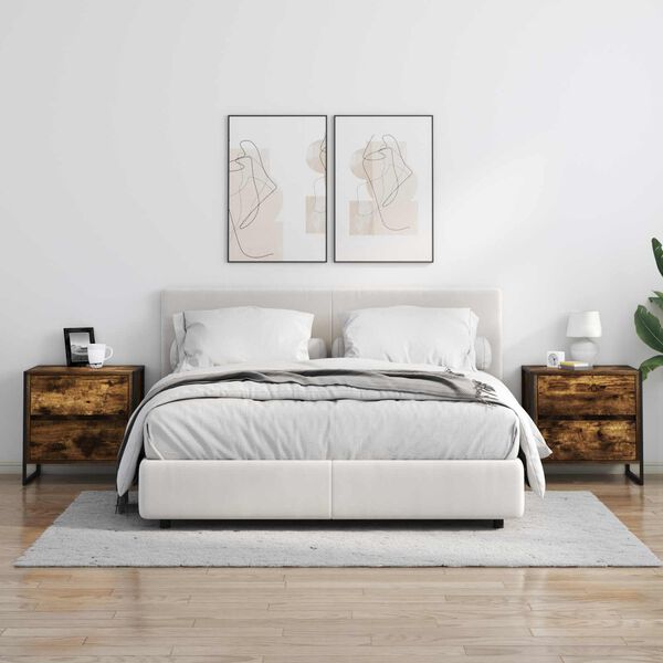 vidaXL Sengebord med skuffe R&oslash;get Eg 50 x 39,5 x 50 cm Konstrueret tr&aelig;