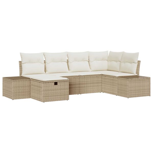 vidaXL Havesofa Sæt med pude 6 pcs Beige polyrattan