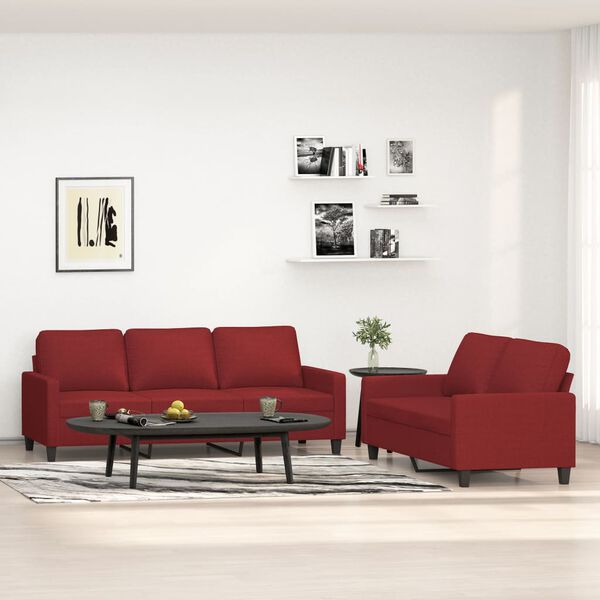 vidaXL sofas&aelig;t 2 dele med hynder stof vinr&oslash;d