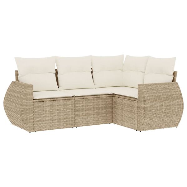vidaXL sofas&aelig;t til haven 4 dele med hynder polyrattan beige