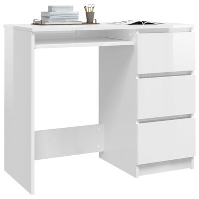 vidaXL skrivebord 90x45x76 cm spånplade højglans hvid