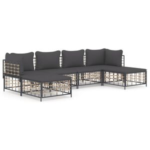 vidaXL lounges&aelig;t til haven 6 dele med hynder polyrattan antracitgr&aring;