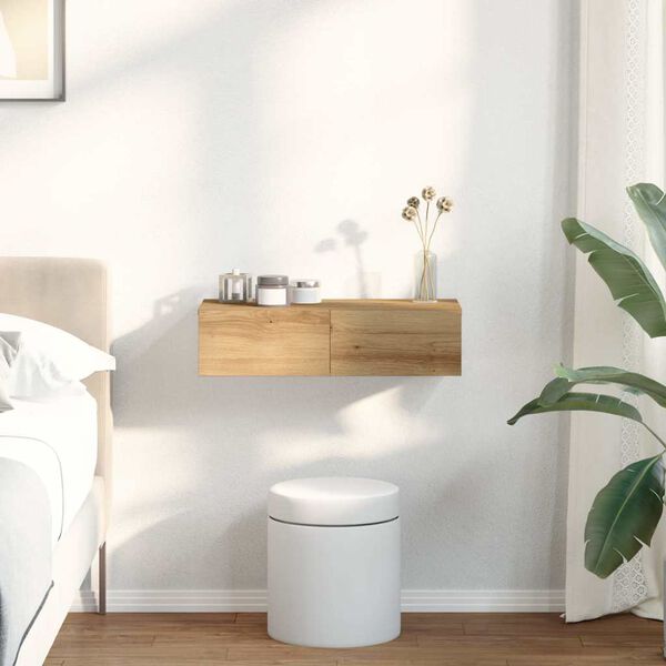 vidaXL v&aelig;ghylde med skuffer 60x26,5x15 cm konstrueret tr&aelig; egetr&aelig;sfarve