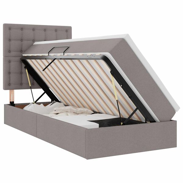 vidaXL Seng med opbevaring og madras Gr&aring;brun 90 x 200 cm Polyester