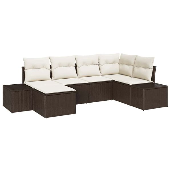 vidaXL Havesofa S&aelig;t med pude 6 pcs Brun og Creme polyrattan