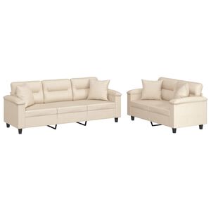 vidaXL sofas&aelig;t 2 dele med puder mikrofiberstof beige
