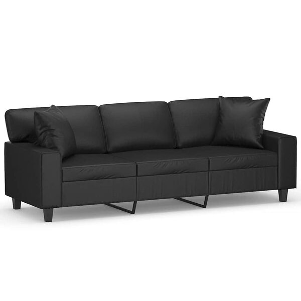 vidaXL 3-personers sofa med puder og hynder 180 cm kunstl&aelig;der sort