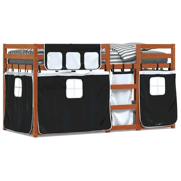 vidaXL k&oslash;jeseng med gardiner 90x190 cm massivt fyrretr&aelig; hvid og sort