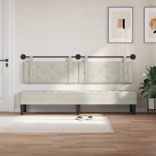 vidaXL H&aelig;ngende Hovedgavl V&aelig;gmonteret Creme 210 x 55 x 5 cm Fl&oslash;jl