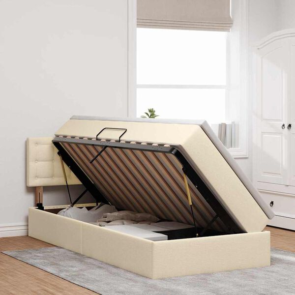 vidaXL Seng med opbevaring og madras Creme 90 x 190 cm Konstrueret tr&aelig;