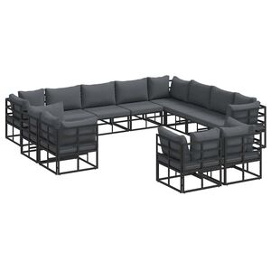 vidaXL Havesofa S&aelig;t 12 stk. Sort Aluminium