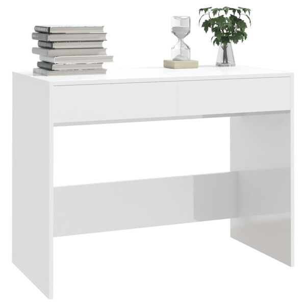 vidaXL skrivebord 101x50x76,5 cm sp&aring;nplade hvid h&oslash;jglans