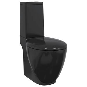 vidaXL keramisk toilet afl&oslash;b i bunden rund sort