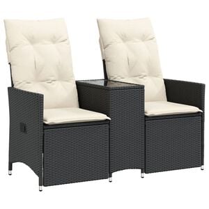 vidaXL 2-personers havesofa med bord og l&aelig;nefunktion polyrattan sort