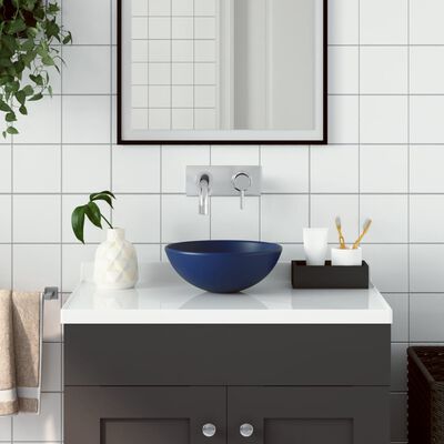 vidaXL keramisk håndvask til badeværelse rund mørkeblå