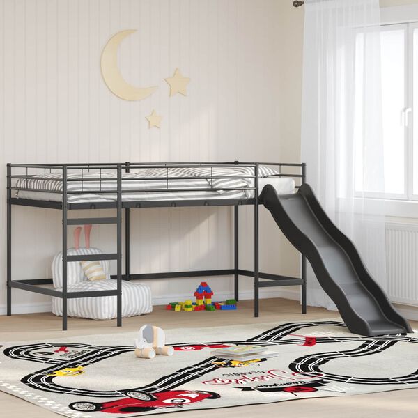vidaXL Kids'loftseng med rutsjebane Sort og Anthracit 107 x 200 cm