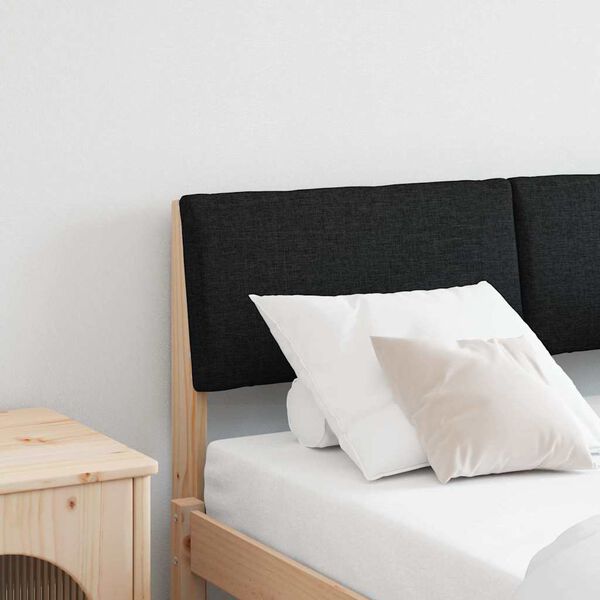 vidaXL Polstret sengegavl Sort 120 cm Massiv fyrretr&aelig;