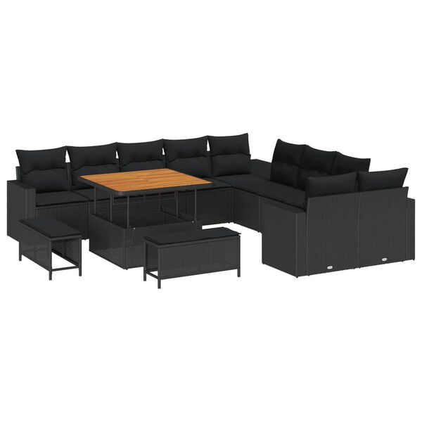 vidaXL Havesofa S&aelig;t 13 pcs Sort polyrattan