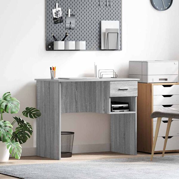 vidaXL Bord med skuffe Grå sonoma-eg 90 x 49.5 x 75 cm Konstrueret træ