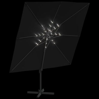 vidaXL hængeparasol med LED-lys 400x300 cm sort