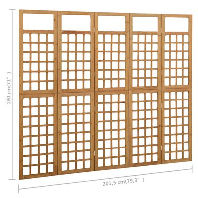 vidaXL 5-panels rumdeler/espalier 201,5x180 cm massivt grantræ