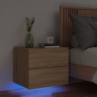 vidaXL væghængt sengebord med LED-lys sonoma-eg