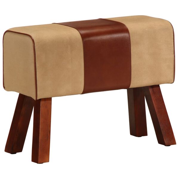 vidaXL b&aelig;nk 58 cm gymnastikbuk &aelig;gte l&aelig;der og massivt mangotr&aelig; brun